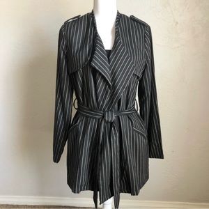 Vida Clothing Pin Stripe Tie Waist Jacket L Black and White